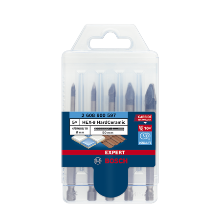 Coffret de 5 forets EXPERT HEX-9 HardCeramic BOSCH