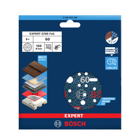 Disques abrasifs O780 Foil Ø150 Multi-matériaux Grain 60 BOSCH
