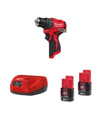 Perceuse visseuse 12V M12 BLDDRC + 2 batteries 18V 2 Ah + 1 chargeur C12C MILWAUKEE