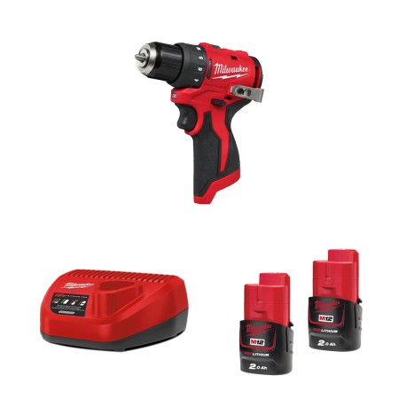 Perceuse visseuse 12V M12 BLDDRC + 2 batteries 18V 2 Ah + 1 chargeur C12C MILWAUKEE