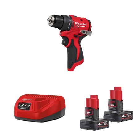 Perceuse visseuse 12V M12 BLDDRC + 2 batteries 18V 4 Ah + 1 chargeur C12C MILWAUKEE