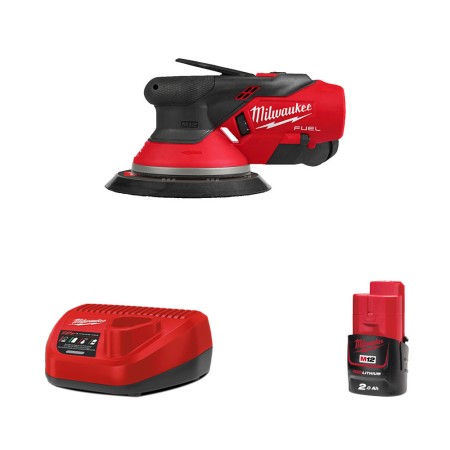 Ponceuse excentrique Ø150mm 12V M12 FROS2.5 + 1 batterie 12V 2 Ah + 1 chargeur C12C MILWAUKEE
