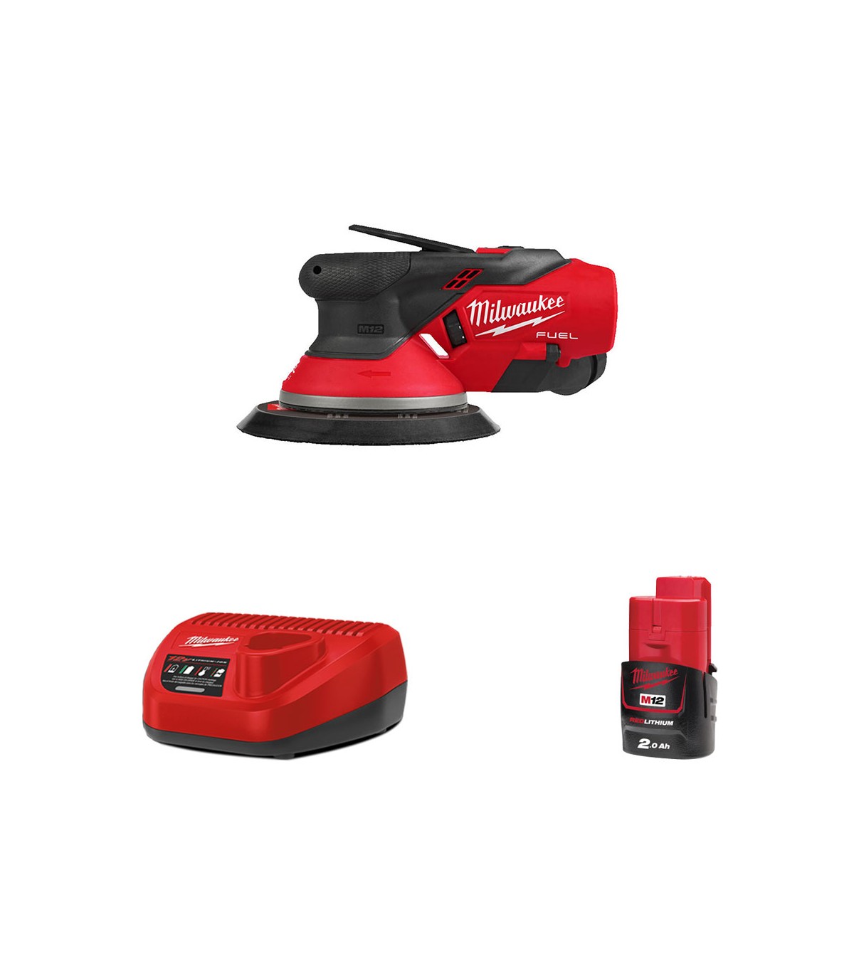 Ponceuse excentrique Ø150mm 12V M12 FROS2.5 + 1 batterie 12V 2 Ah + 1 chargeur C12C MILWAUKEE