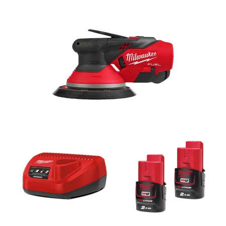Ponceuse excentrique Ø150mm 12V M12 FROS2.5 + 2 batteries 12V 2 Ah + 1 chargeur C12C MILWAUKEE