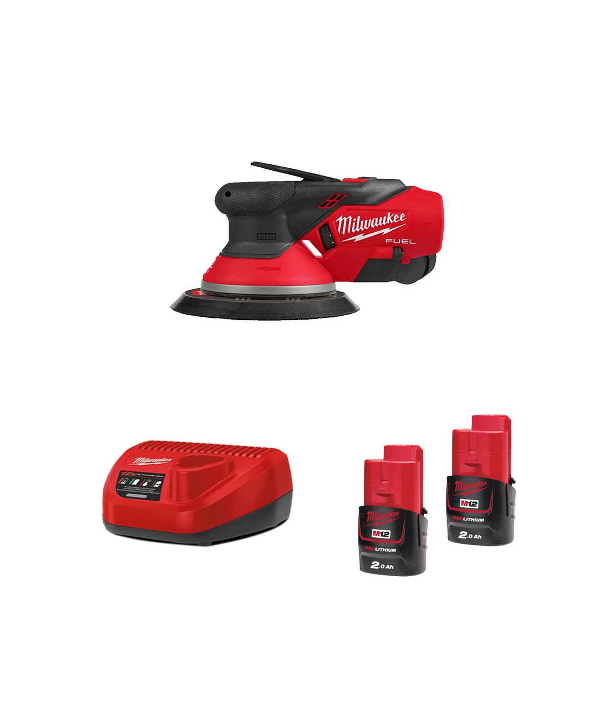 Ponceuse excentrique Ø150mm 12V M12 FROS2.5 + 2 batteries 12V 2 Ah + 1 chargeur C12C MILWAUKEE