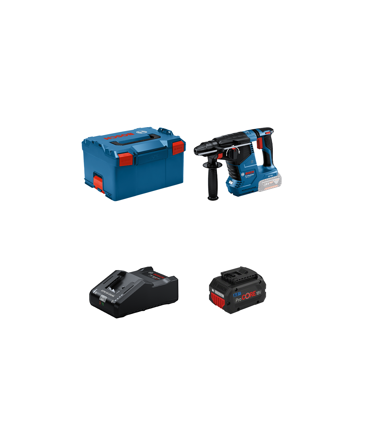 Perforateur 18V SDS Plus GBH 18V-24 C + 1 batterie Procore 18V 8 Ah + 1 chargeur GAL 18V-160 BOSCH