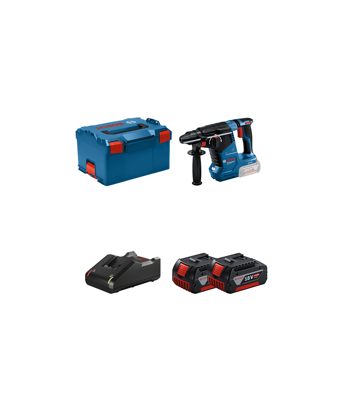Perforateur 18V SDS Plus GBH 18V-24 C + 2 batteries GBA 18V 4 Ah + 1 chargeur GAL 18V-40 BOSCH