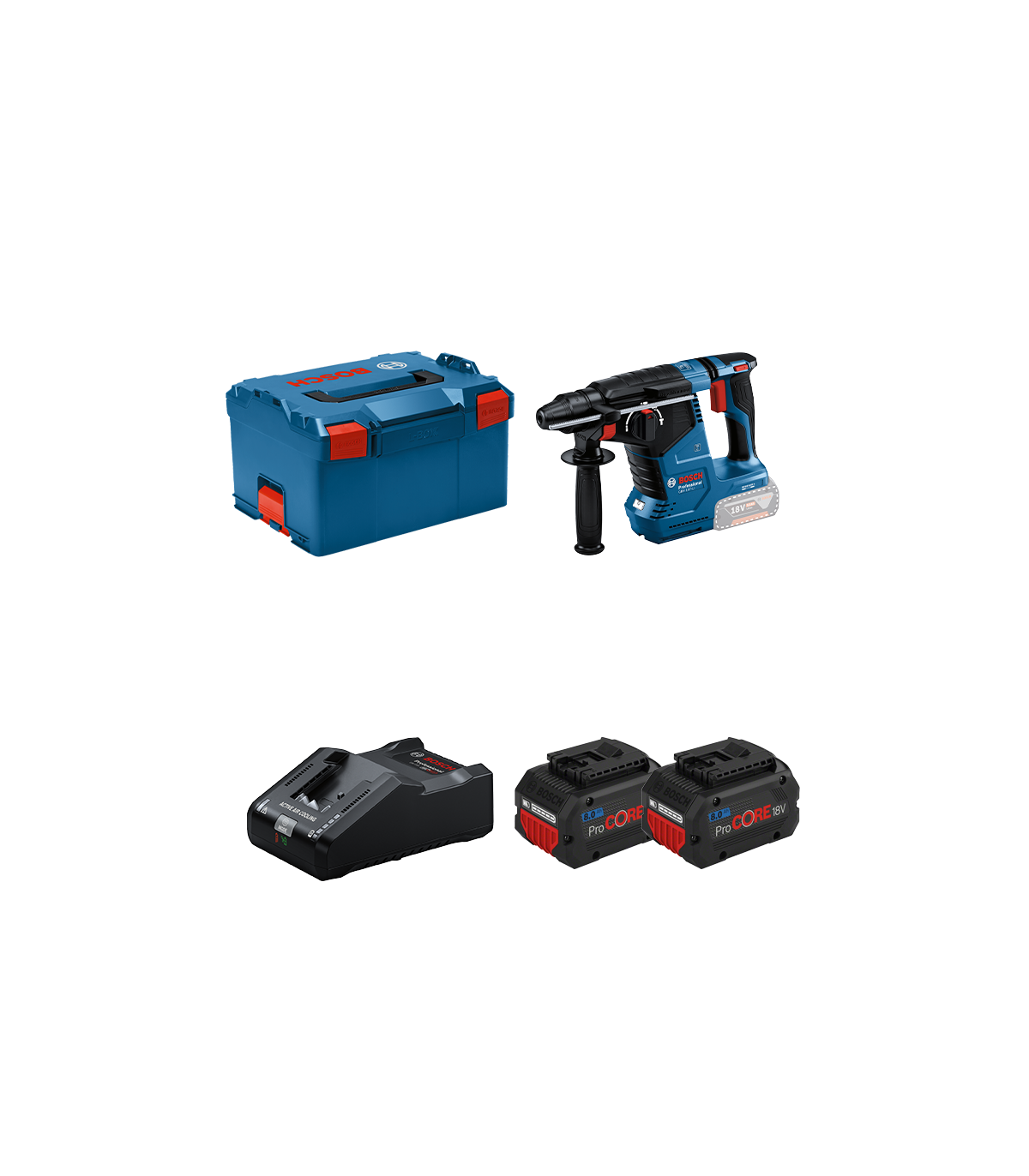 Perforateur 18V SDS Plus GBH 18V-24 C + 2 batteries Procore 18V 8 Ah + 1 chargeur GAL 18V-160 BOSCH