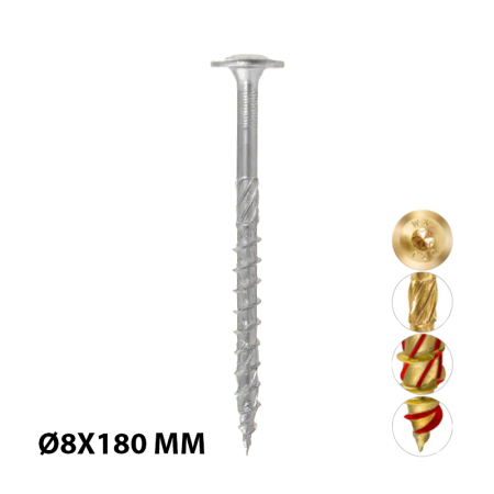 Boite de 50 Vis à tête rondelle TX Ø8x180 mm KLIMAS