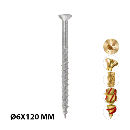 Boite de 100 Vis à tête fraisée TX Ø6x120 mm KLIMAS