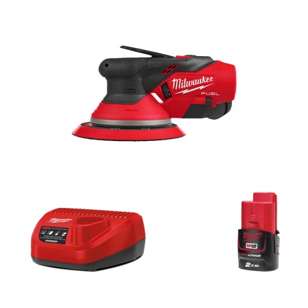 Ponceuse excentrique Ø150mm 12V M12 FROS5-0 + 1 batterie 12V 2 Ah + 1 chargeur C12C MILWAUKEE