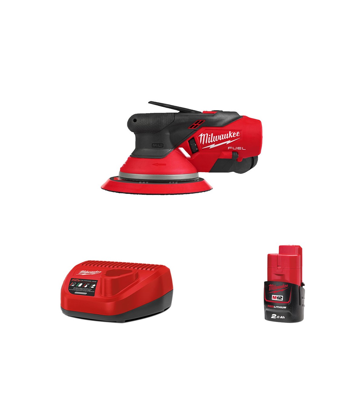 Ponceuse excentrique Ø150mm 12V M12 FROS5-0 + 1 batterie 12V 2 Ah + 1 chargeur C12C MILWAUKEE