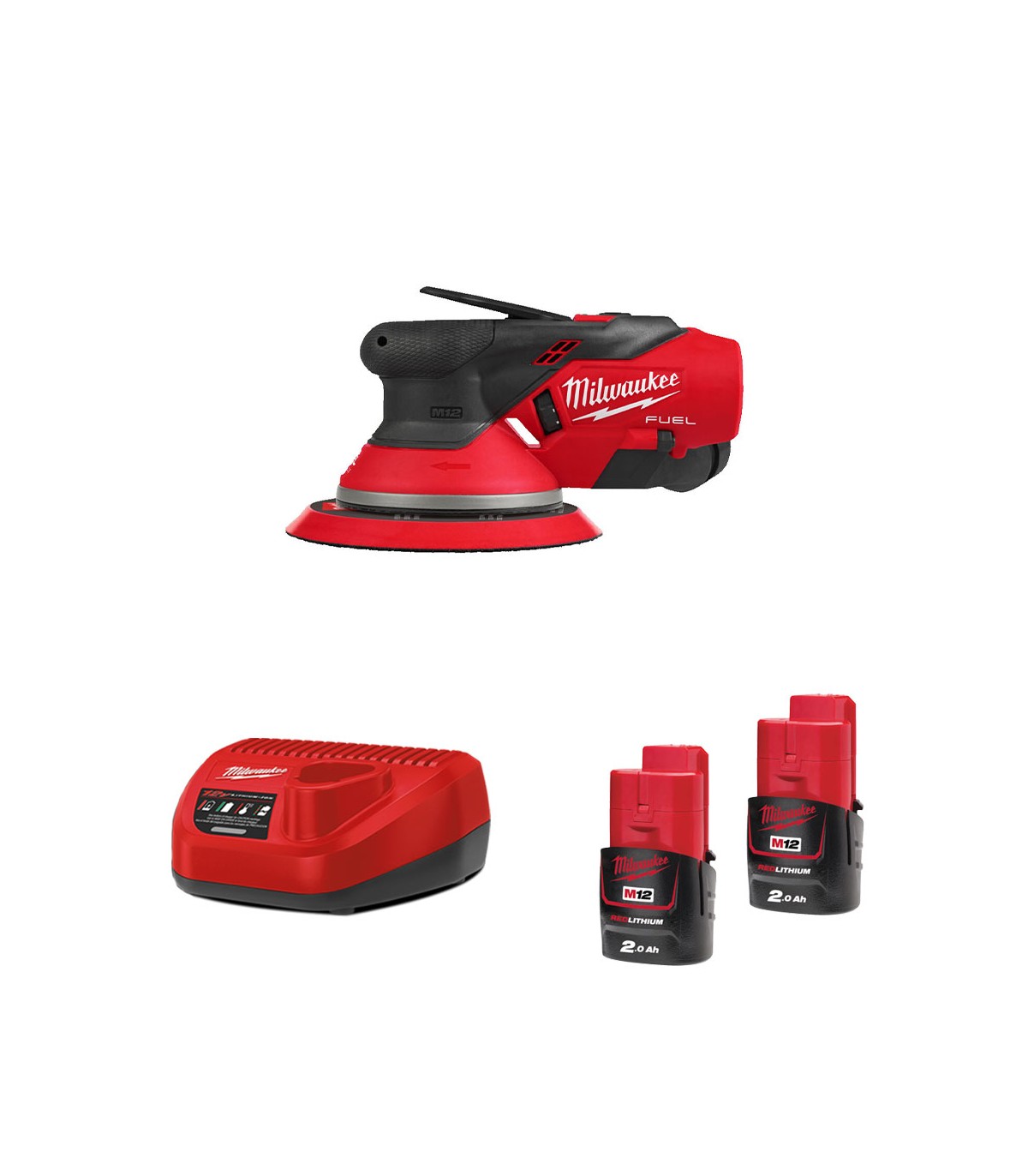 Ponceuse excentrique Ø150mm 12V M12 FROS5-0 + 2 batteries 12V 2 Ah + 1 chargeur C12C MILWAUKEE