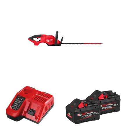 Taille haie 18V M18 FHET60G2-0 + 2 batteries Forge 18V 8 Ah + 1 Chargeur M12-18FC MILWAUKEE