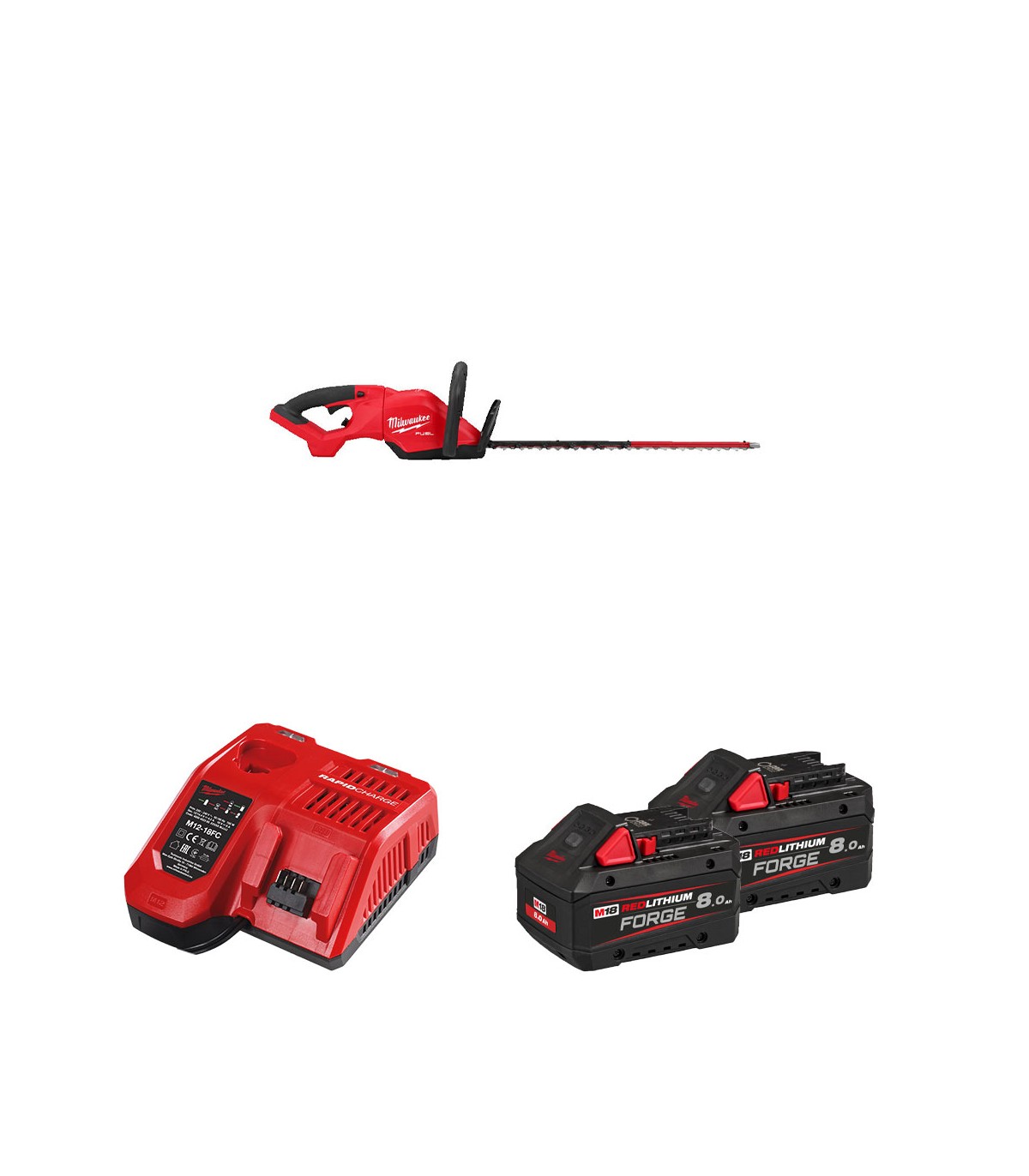 Taille haie 18V M18 FHET60G2-0 + 2 batteries Forge 18V 8 Ah + 1 Chargeur M12-18FC MILWAUKEE