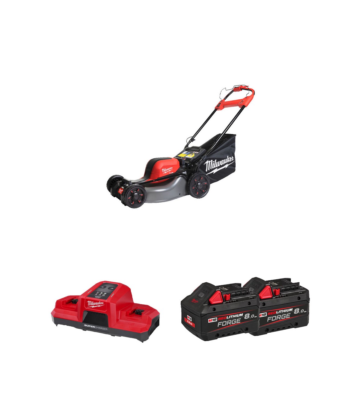 Tondeuse M18 F2LM46-802 + 2 batteries Forge 18V 8 Ah + chargeur double M18 DBSC MILWAUKEE