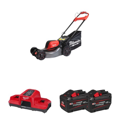 Tondeuse M18 F2LM46-0 + 2 batteries Forge 18V 12 Ah + chargeur double M18 DBSC MILWAUKEE