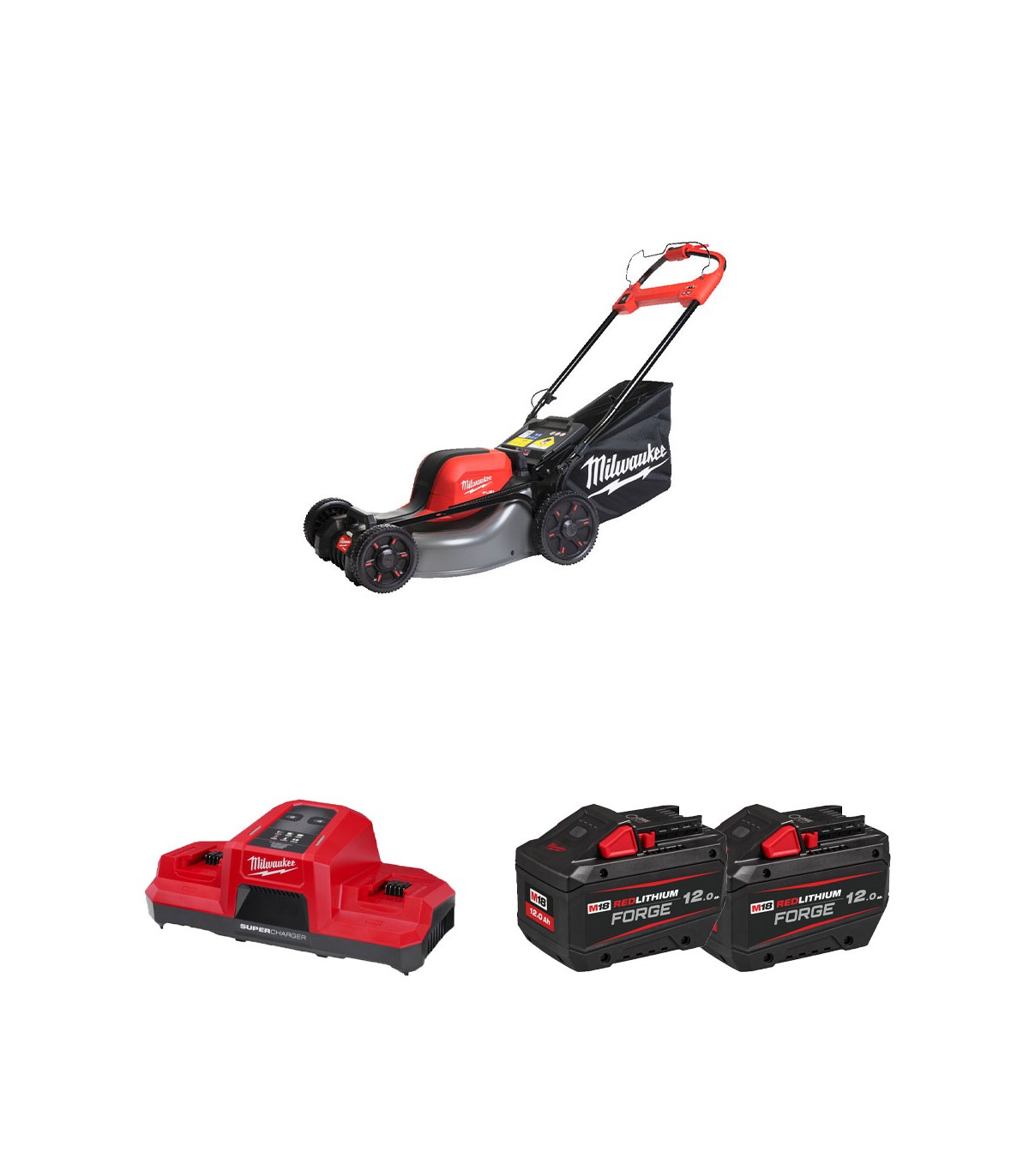 Tondeuse M18 F2LM46-0 + 2 batteries Forge 18V 12 Ah + chargeur double M18 DBSC MILWAUKEE