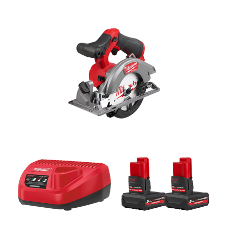 Scie circulaire Ø140 mm 12V M12 FCS442-502X + 2 batteries HB5 Ah 12 V + chargeur C12C MILWAUKEE