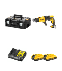 Visseuse à placo 18V DCF620NT-XJ + Chargeur de vis à bande DCF6202 + 2 batteries 18V 2 Ah + 1 chargeur DCB112-QW DEWALT