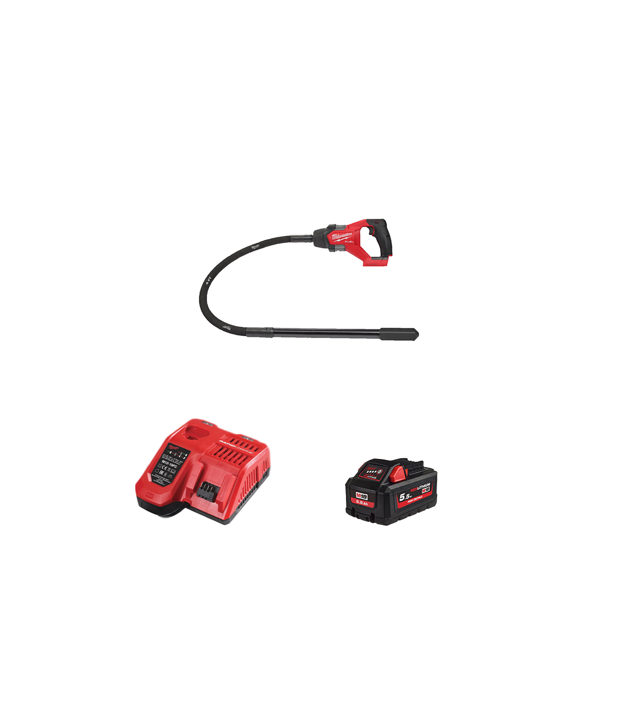 Aiguille vibrante 18V M18 FCVN12-551 1,2m + 1 batterie HB 5,5 Ah + Chargeur M12-18 FC MILWAUKEE