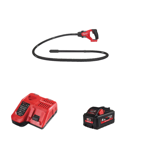 Aiguille vibrante 18V M18 FCVN24-551 2,4m + 1 batterie HB 5,5 Ah + Chargeur M12-18 FC MILWAUKEE
