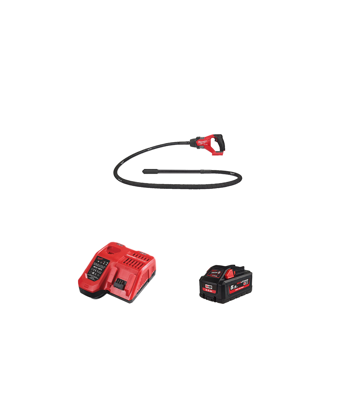 Aiguille vibrante 18V M18 FCVN24-551 2,4m + 1 batterie HB 5,5 Ah + Chargeur M12-18 FC MILWAUKEE