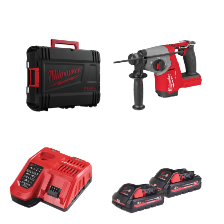 Perforateur SDS Plus 18V M18 FHAC16 + 2 batteries HB3 18V 3 Ah + 1 chargeur M12-18FC MILWAUKEE