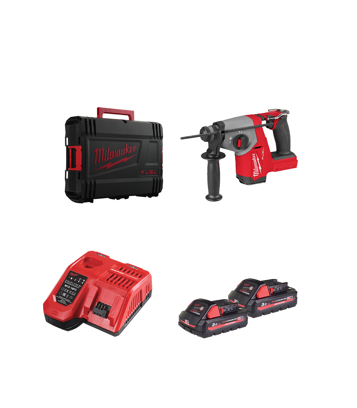 Perforateur SDS Plus 18V M18 FHAC16 + 2 batteries HB3 18V 3 Ah + 1 chargeur M12-18FC MILWAUKEE