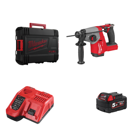 Perforateur SDS Plus 18V M18 FHAC16 + 1 batterie 18V 5 Ah + 1 chargeur M12-18FC MILWAUKEE
