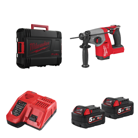 Perforateur SDS Plus 18V M18 FHAC16 + 2 batteries 18V 5 Ah + 1 chargeur M12-18FC MILWAUKEE
