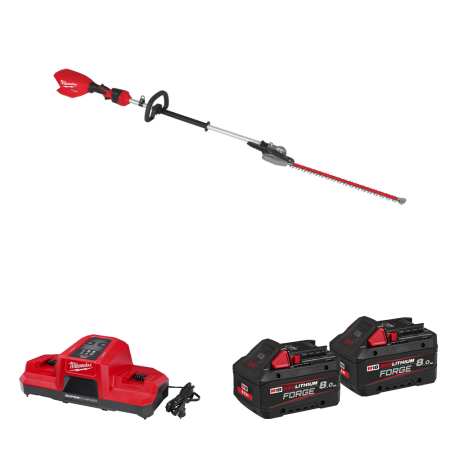 Taille haie sur perche 18V M18 FHETE22-0 + 2 batteries Forge 18V 8 Ah + 1 chargeur M18 DBSC MILWAUKEE
