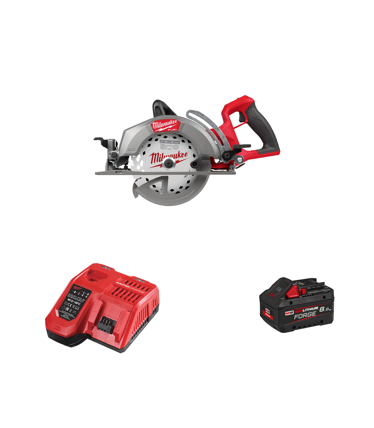 Scie circulaire avec poignée arrière Ø190mm 18V M18 FCSRH662-0 + 1 batterie Forge 18V 8Ah + 1 chargeur M12-18FC MILWAUKEE