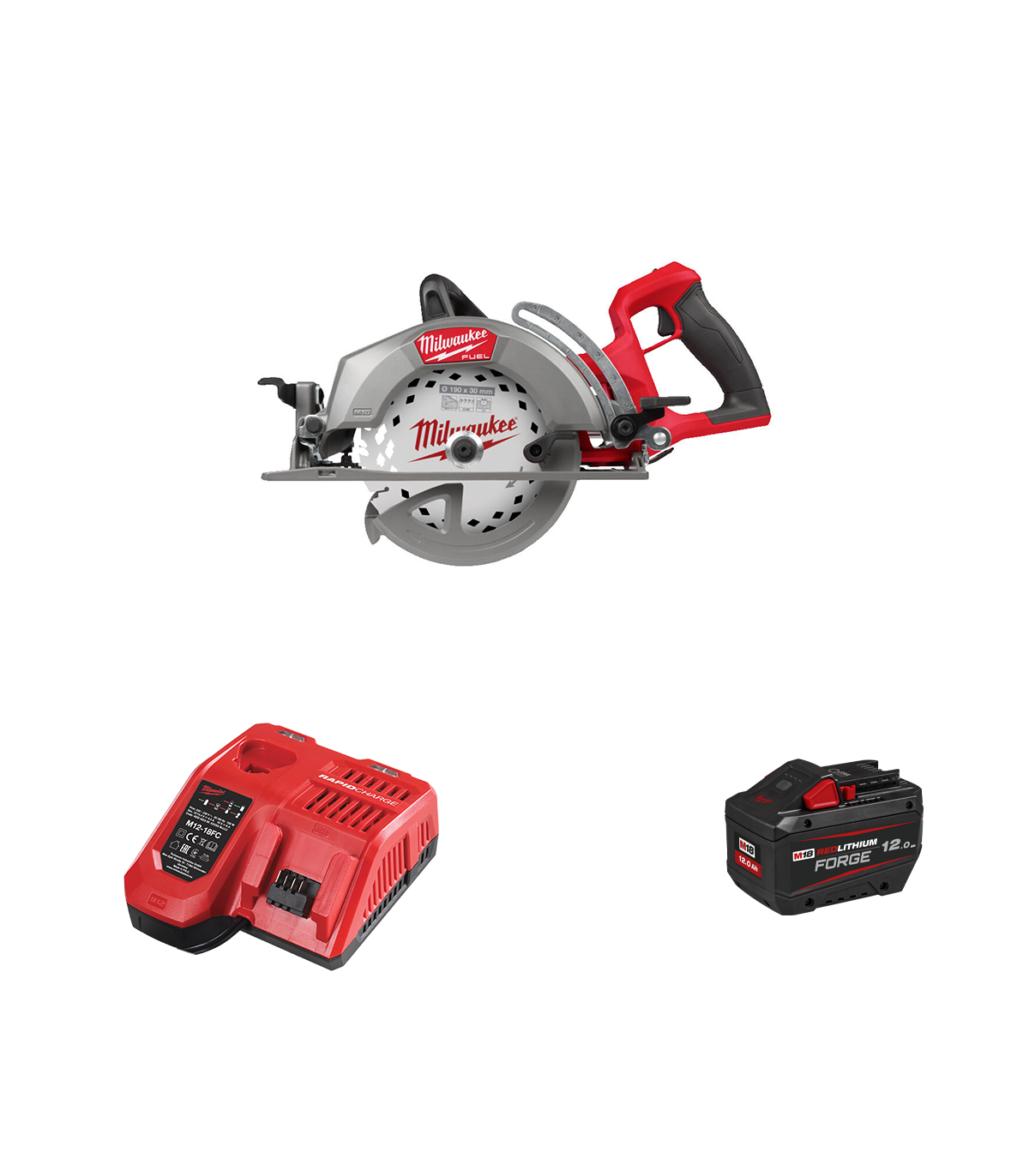 Scie circulaire avec poignée arrière Ø190mm 18V M18 FCSRH662-0 + 1 batterie Forge 18V 12Ah + 1 chargeur M12-18FC MILWAUKE