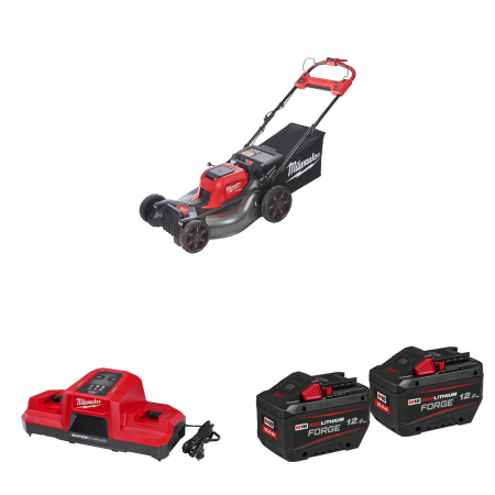 Tondeuse M18 F2LM53-122 + 2 batteries Forge 18V 12 Ah + chargeur double M18 DBSC MILWAUKEE