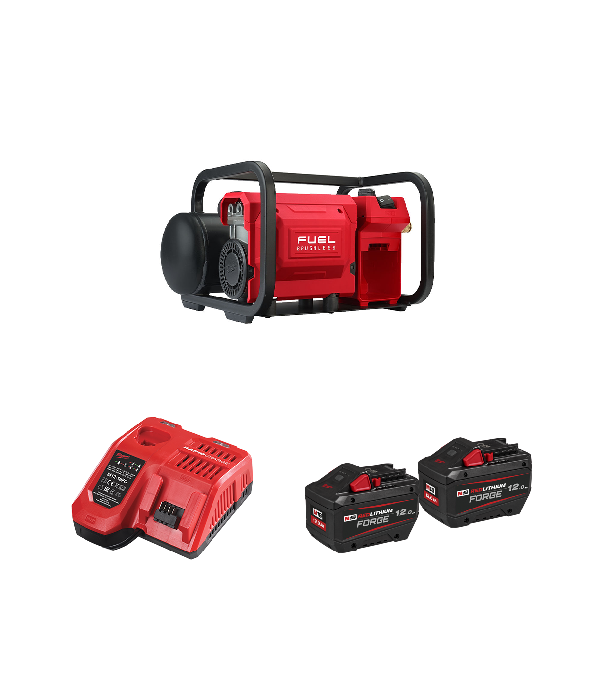 Compresseur M18 FAC-0 + 2 batteries Forge 18V 12 Ah + 1 chargeur M12-18FC MILWAUKEE