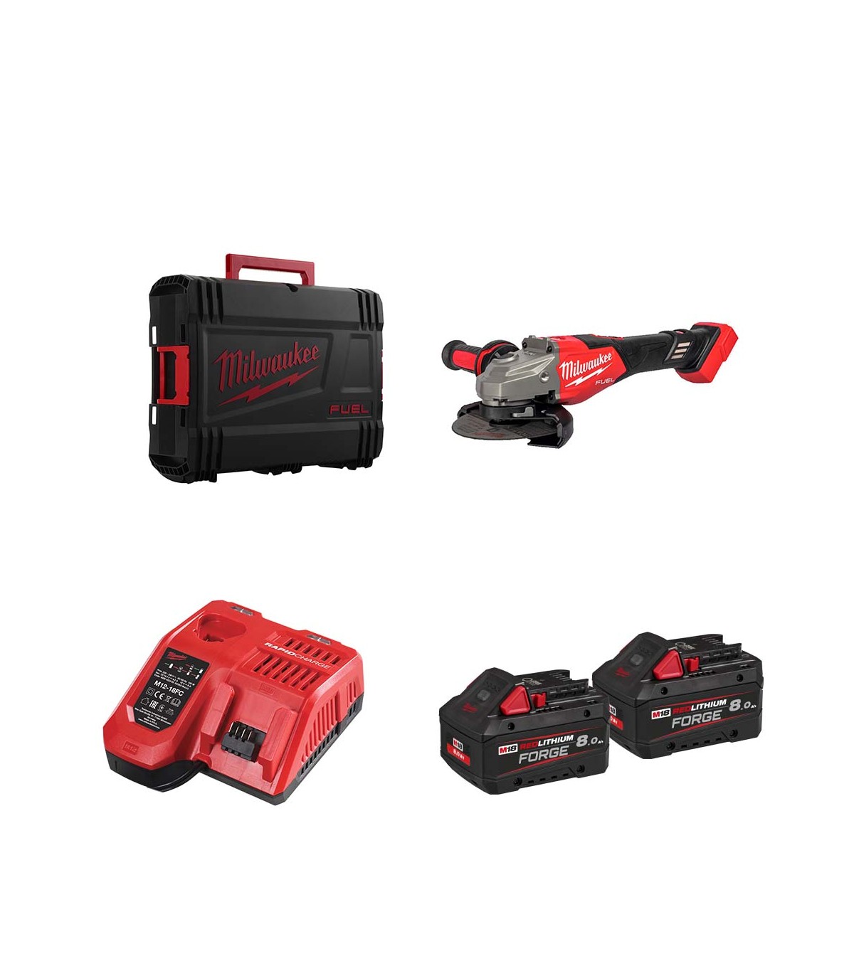 Meuleuse d'angle Ø125 mm M18 FHSAG125XB2-802X + 2 batteries FB 8 Ah + chargeur M12-18 FC MILWAUKEE