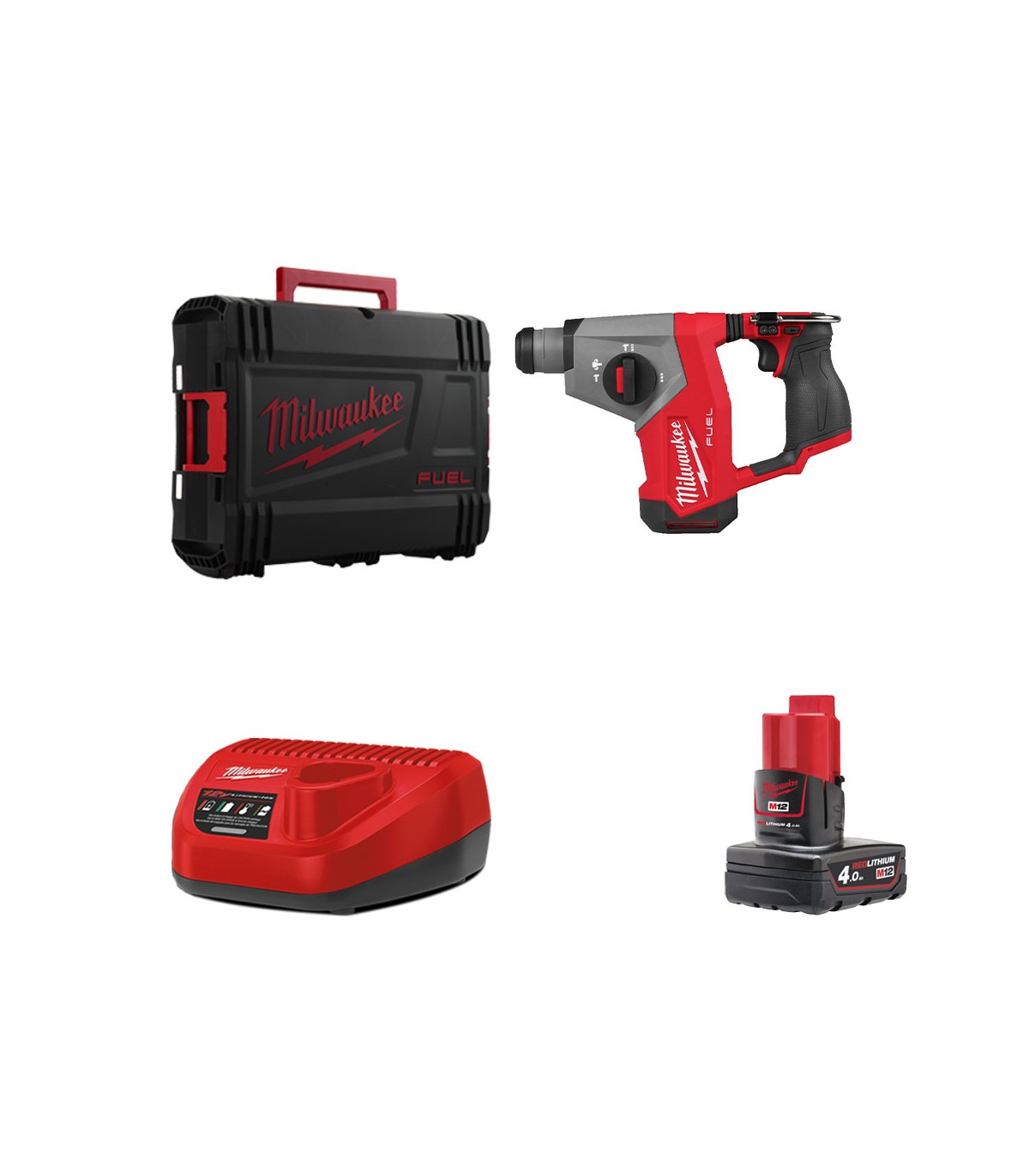 Perforateur SDS Plus 12V M12 FHAC16-0X + 1 batterie 12V 4 Ah + 1 chargeur C12C MILWAUKEE