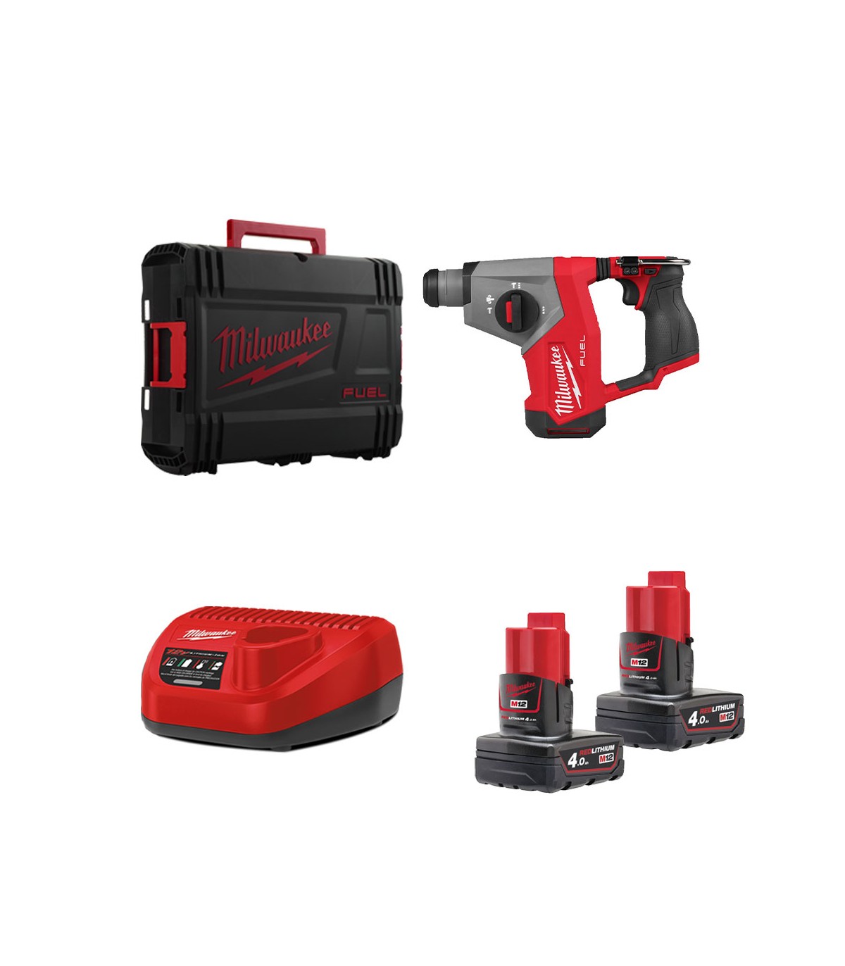 Perforateur SDS Plus 12V M12 FHAC16-0X + 2 batteries 12V 4 Ah + 1 chargeur C12C MILWAUKEE