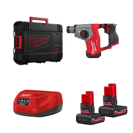 Perforateur SDS Plus 12V M12 FHAC16-0X + 2 batteries 12V HB 5 Ah + 1 chargeur C12C MILWAUKEE