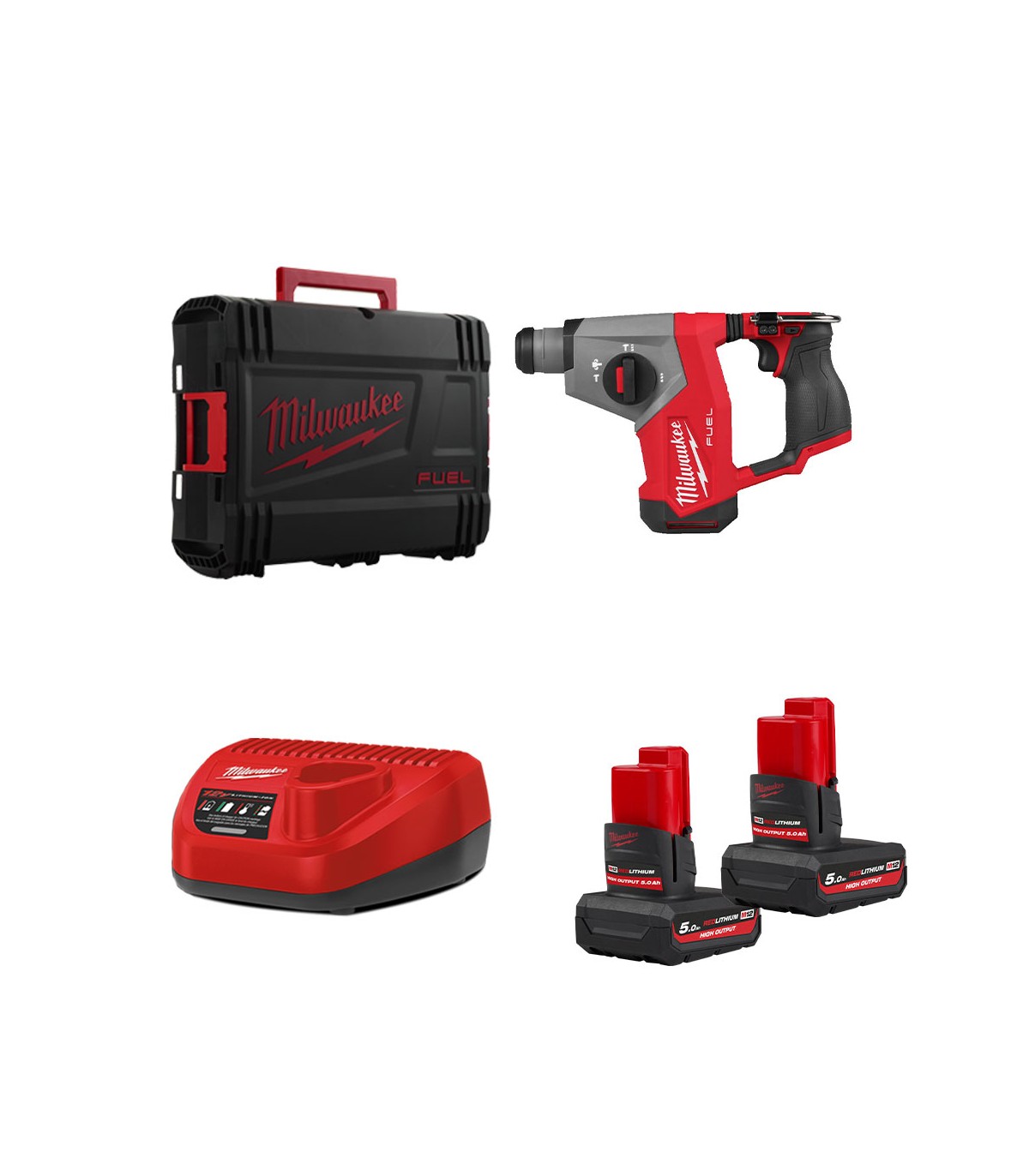 Perforateur SDS Plus 12V M12 FHAC16-0X + 2 batteries 12V HB 5 Ah + 1 chargeur C12C MILWAUKEE