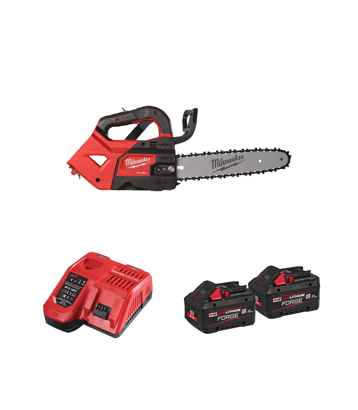 Tronçonneuse d'élagage 30 cm M18 FTHCHS30-802 + 2 batteries Forge 18V 8 Ah + chargeur M12-18 FC MILWAUKEE