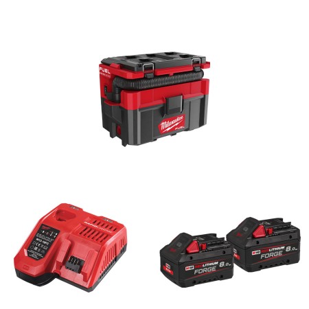 Aspirateur 18V M18 FPOVCL-0 + 2 batteries Forge 18V 8 Ah + chargeur M12-18FC MILWAUKEE