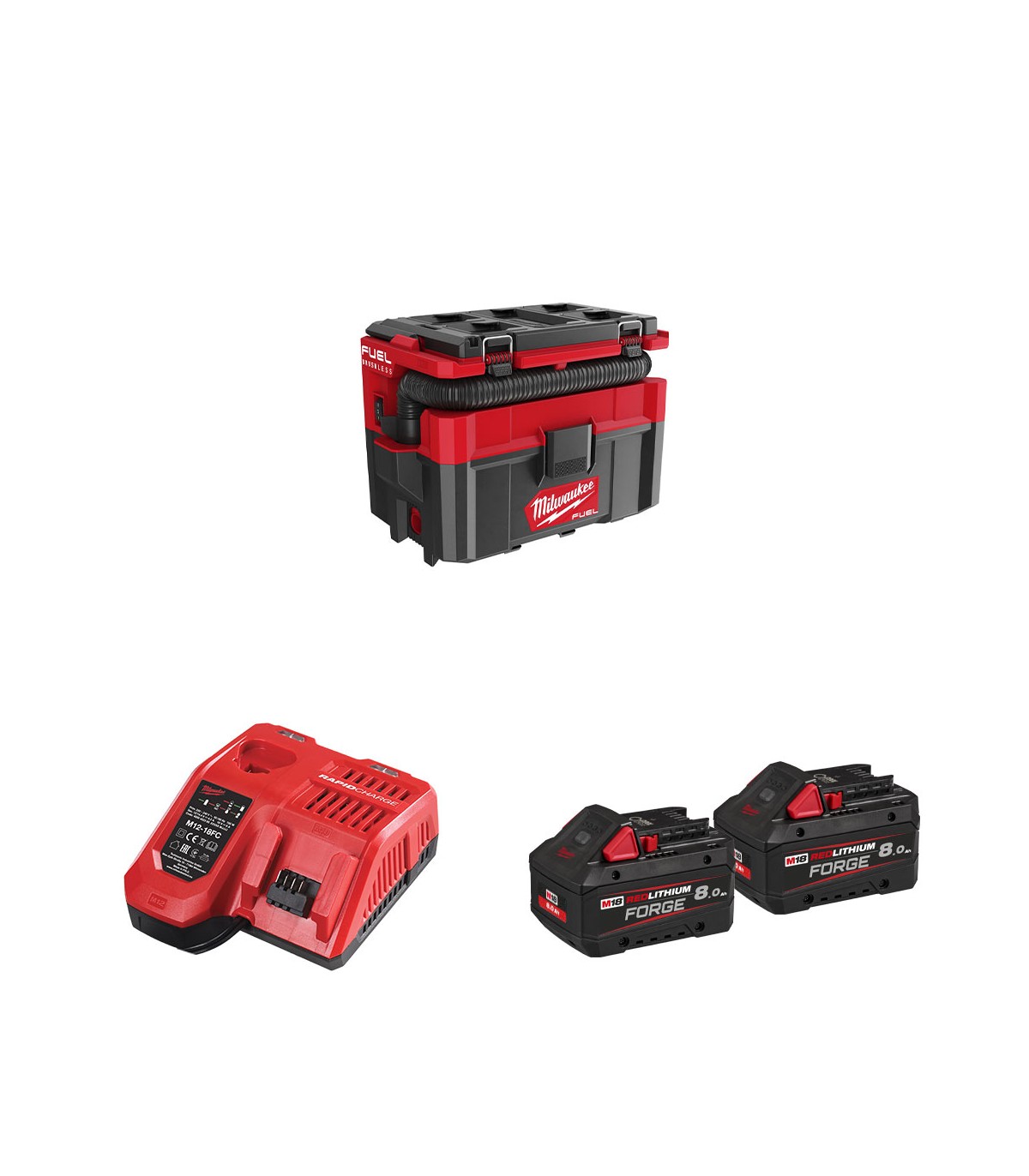 Aspirateur 18V M18 FPOVCL-0 + 2 batteries Forge 18V 8 Ah + chargeur M12-18FC MILWAUKEE
