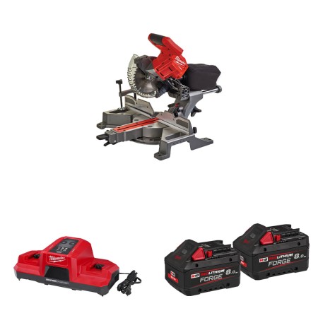 Scie à onglet radiale Ø190 mm 18V M18 FMS190-0 + 2 batteries Forge 18V 8 Ah + 1 chargeur double M18 DBSC MILWAUKEE
