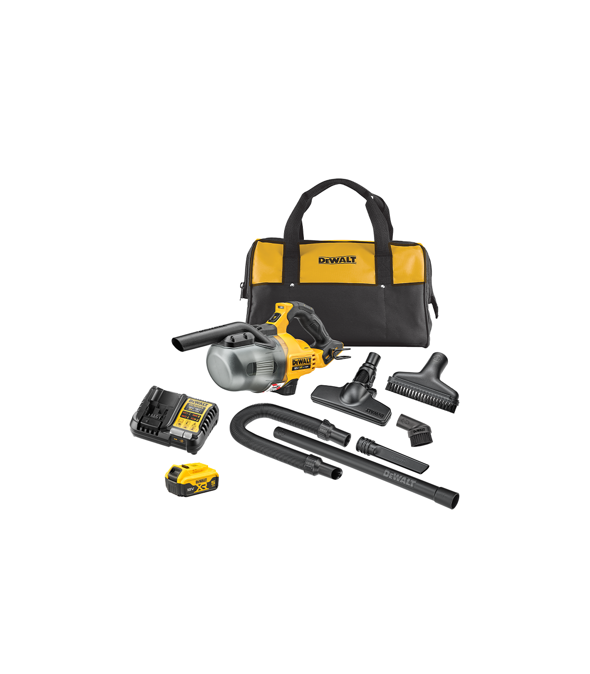 Aspirateur à main 18V DCV501LN-XJ + 1 batterie 18V 5 Ah + chargeur DCB1104-QW DEWALT
