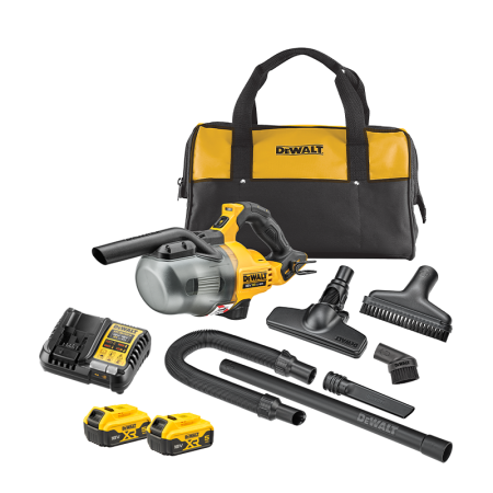 Aspirateur à main 18V DCV501LN-XJ +2 batteries 18V 5 Ah + chargeur DCB1104-QW DEWALT
