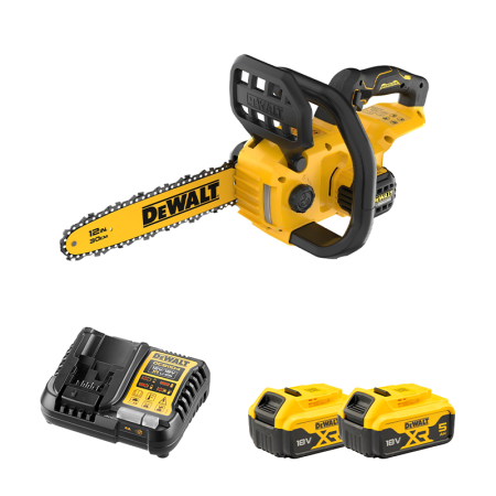 Tronçonneuse 18V 30cm DCMCS565N-XJ + 2 batteries 18V 5 Ah + chargeur DCB1104-QW DEWALT