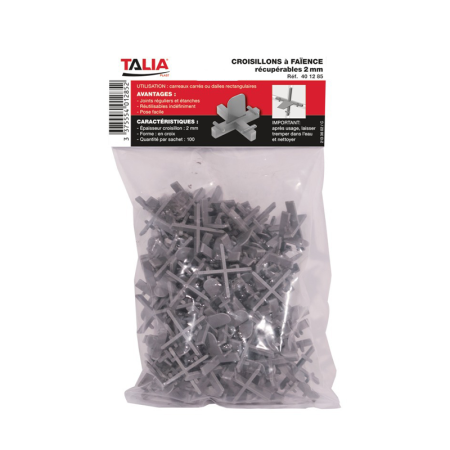 Lot de 100 croisillons carrelage et faïence récupérables 2MM TALIAPLAST