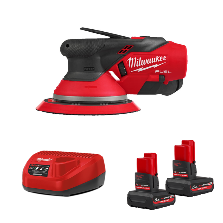 Ponceuse excentrique Ø150mm 12V M12 FROS5-0 + 2 batteries HB 5 Ah 12 V + chargeur C12C MILWAUKEE